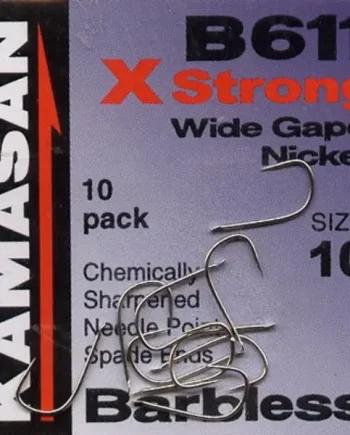 KAMASAN B611 X-STRONG WIDE GAPE NICKEL HOOKS, ASSORTED.