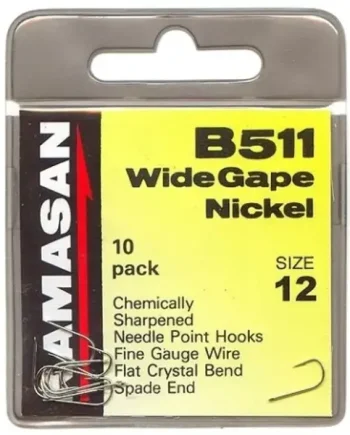KAMASAN B511 WIDE GAPE NICKEL HOOKS. ASSORTED SIZES.