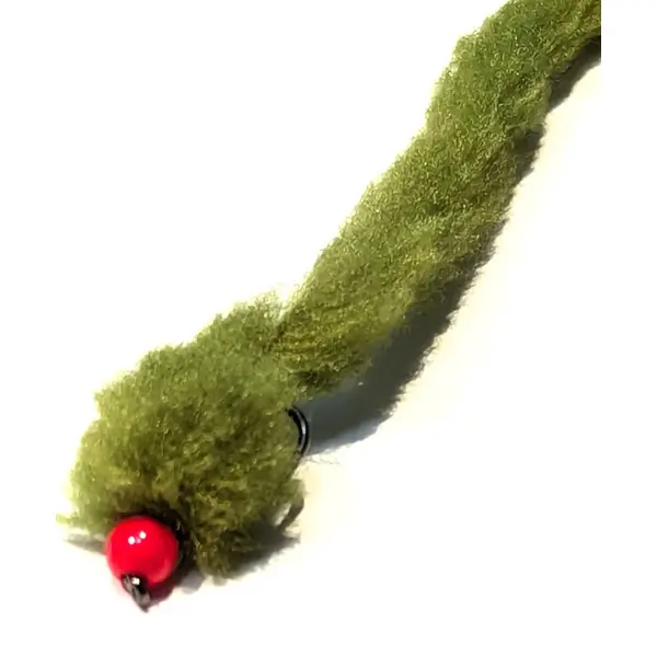 Eggstasy worm, Olive / FL Red #10 barbless EW39