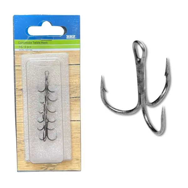 Zebco Gunsmoke Size 6 Barbed Treble Hooks