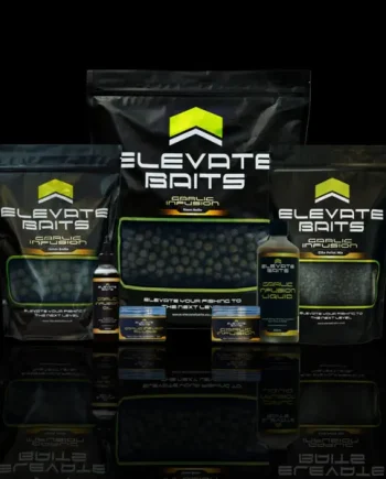 ELEVATE BAITS GARLIC INFUSION RANGE, BOILIES, PELLETS AND MORE.