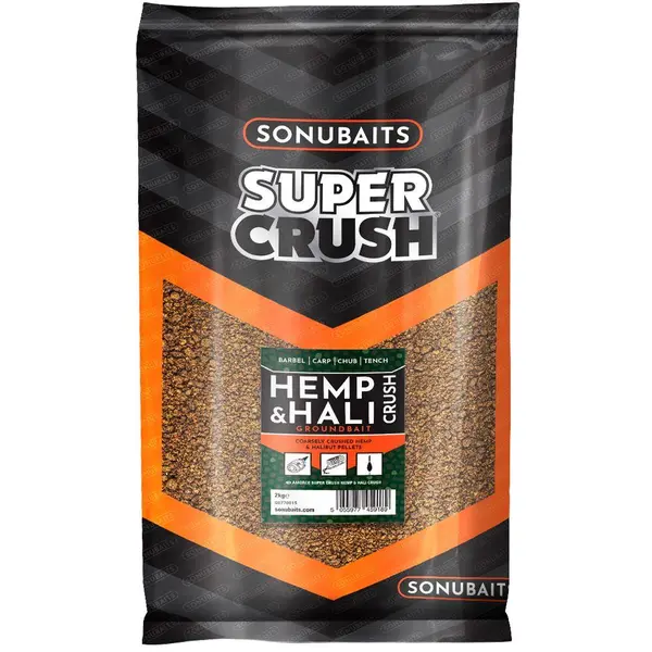 SONUBAITS SUPER CRUSH HEMP AND HALI CRUSH GROUNDBAIT 2KG.